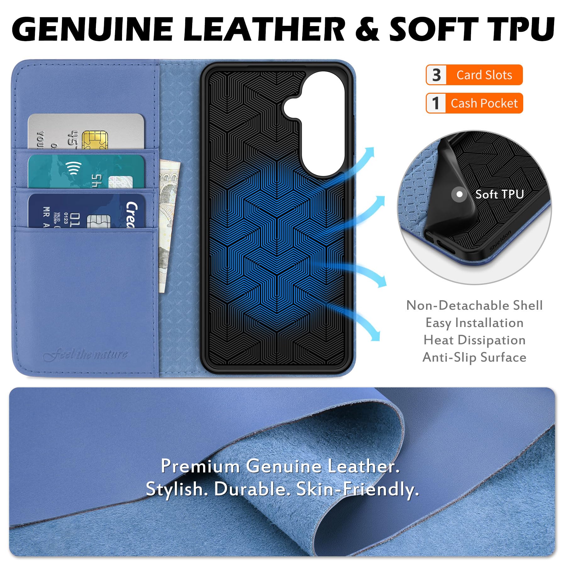 SHIELDON Custodia per Galaxy S26 Plus 5G, Cover a Portafoglio in Pelle con Blocco RFID e Porta Carte, Supporto Magnetico, Cover Protettiva Compatibile con Galaxy S 26+ 6.7" - Viola Glicine