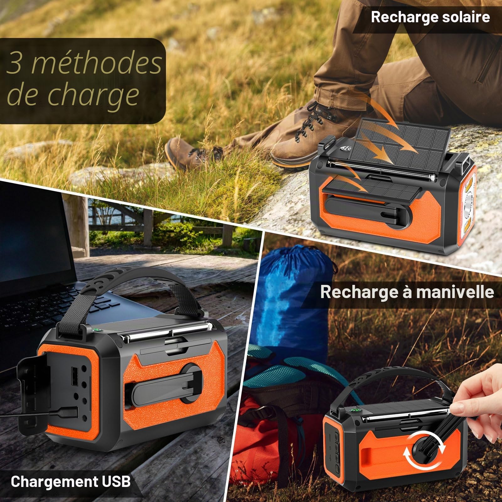 12000mAh Solaire Radio à Manivelle, Wholede AM/FM Radio Portable avec Chargeur de Téléphone, 2 Panneaux Solaires,Alarme SOS,Lampe de Poche pour Camping, Ourdoor, Urgence