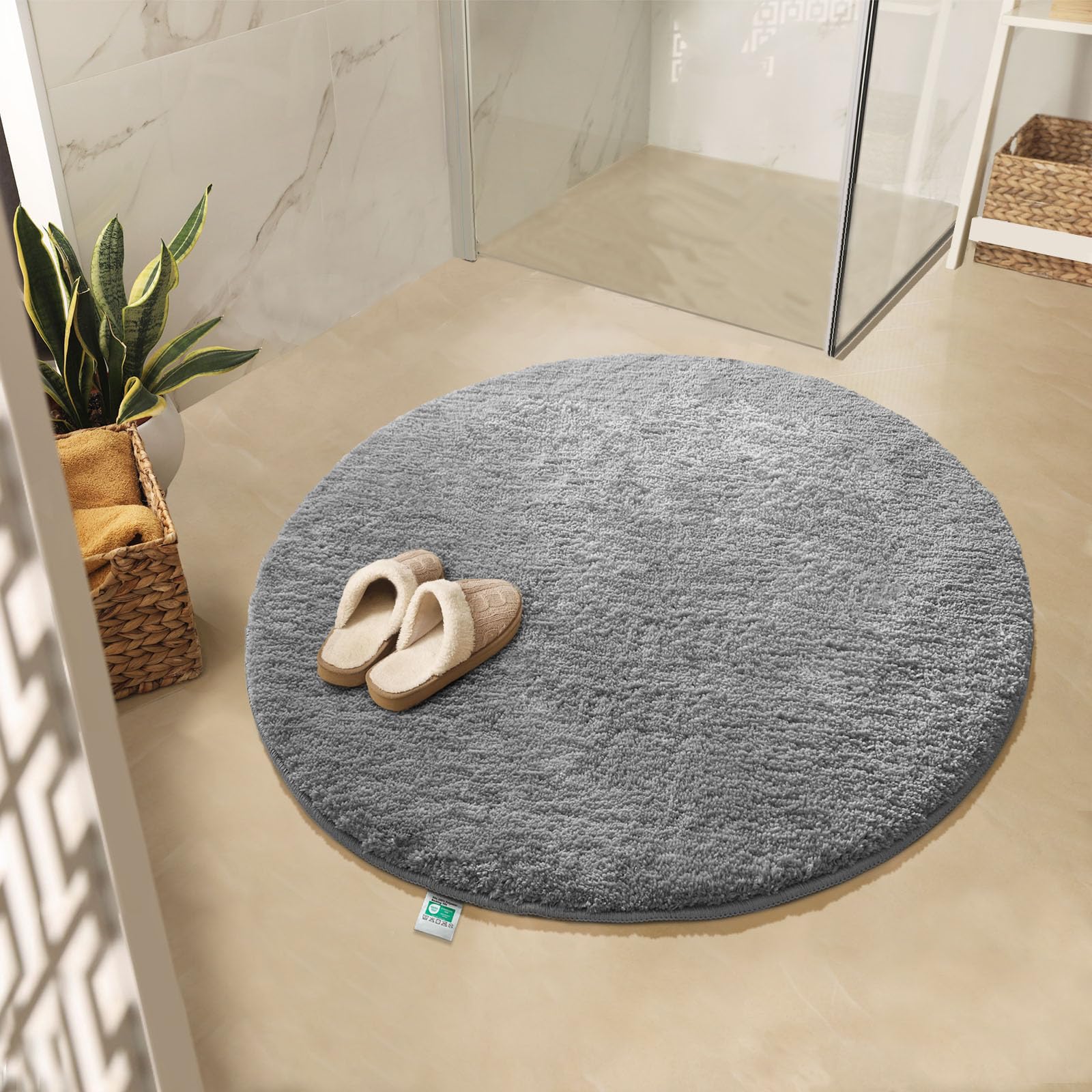 KARAT Sky Round Bath Mat, Non-Slip, Washable, Silver Grey, 95 cm (Round)