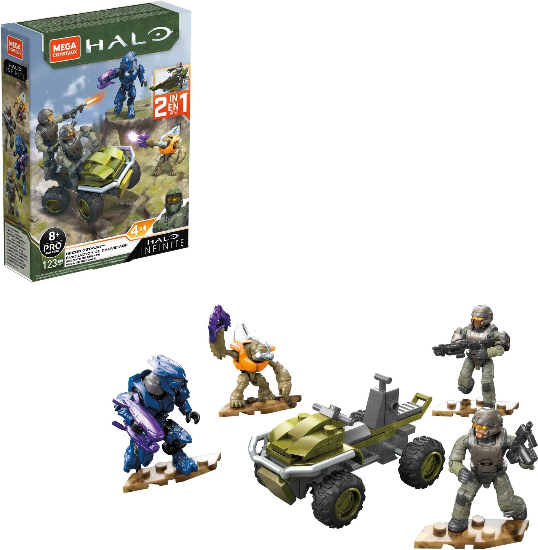 Mega Construx Halo Recon Getaway Mongoose Vehicle Halo Infinite Construction Set with UNSC Marine Character Figure, Building Toys for Kids