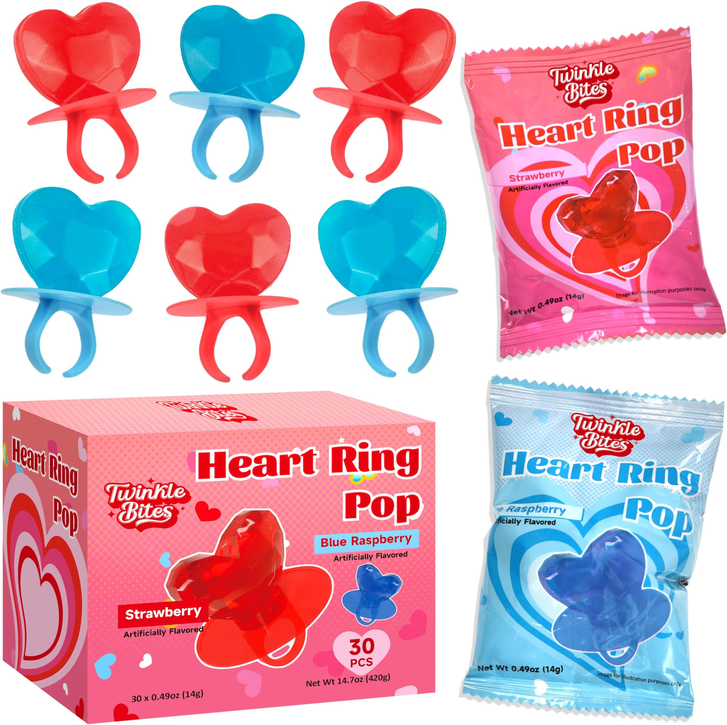 30 Pack Valentines Day Heart Ring Candy - Individually Wrapped -Love Heart Shaped Design & Delicious Flavor -Bulk Valentines Day Candy Use For Kids, Adults, Party Favor, Classroom & Office Treats,