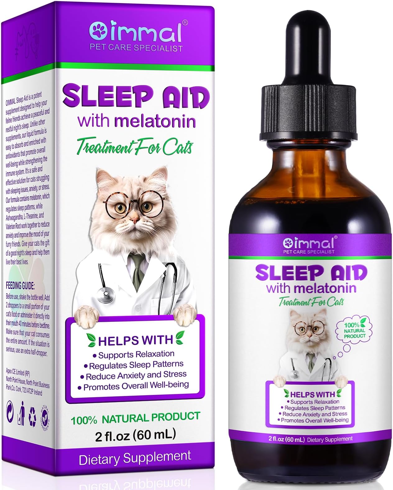 60ml Melatonin for Cat Sleep, Melatonin for Cats, Sleep Aid for Cats, Cat Melatonin, Melatonin for Small to Large Cat Breeds, Supports Relaxation, Regulates Sleep Patterns