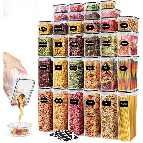 64 PCS Airtight Food Storage Containers With Lids BPA Free,6 Pack With Pouring Spout Cereal Containers Storage for Kitchen Pantry Organization and Storage,Dishwasher safe,Labels Marker
