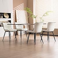 Vista 6 de YOUNUOKE Mid-Century Modern Dining Chairs Set of 2, White PU Leather Upholstered Kitchen Chairs with Black Metal Legs, Armless Accent Chair for