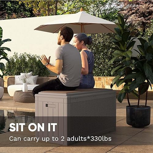 Vista 46 de Patiowell Caja de resina de 100 galones, caja de almacenamiento grande impermeable para muebles de patio y herramientas de jardín, color negro