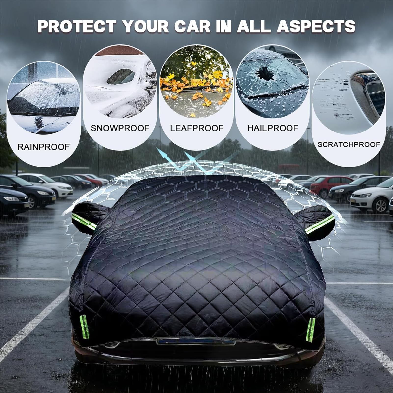 Copriauto Antigrandine per Jeep Compass 2017-2026,Telo Copriauto Antigrandine Mezza Copertura per Auto Imbottita Anti Grandine,Impermeabile Protezione rf7g