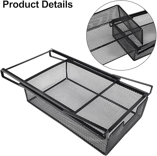 Miniatura 3 de Hanging Drawer Organizer for Closet, Steel Storage Basket with Pull-Out Design, Tool-Free Installation for Bedroom Wardrobe, Black, 38x25x12cm