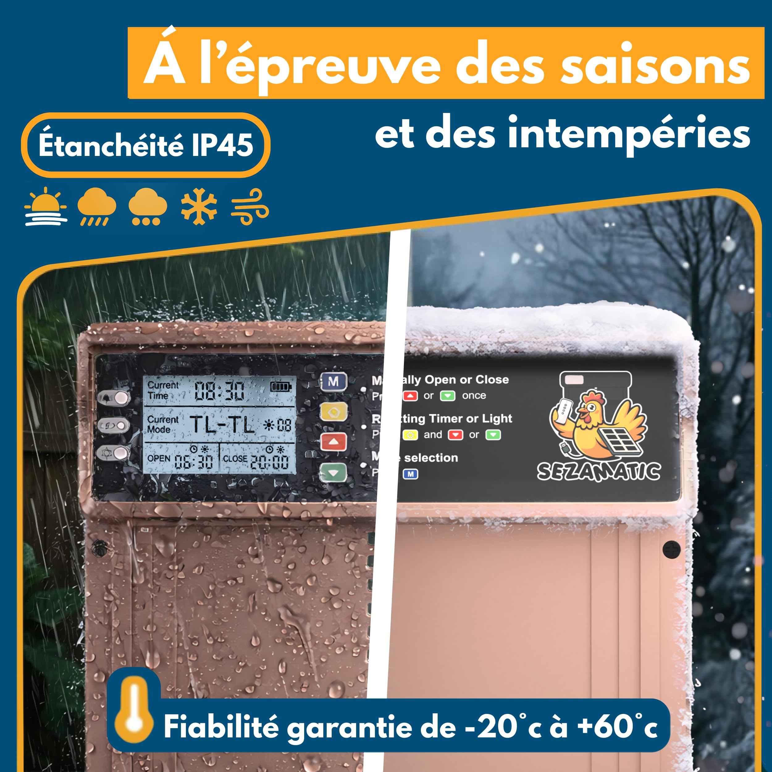 Porte Poulailler Automatique Solaire SEZAMATIC - Aluminium - Ecran LCD - Télécommande - Capteur de Lumière et Minuterie - Fonction Anti-pincement - Sécurité et Tranquillité d'esprit - Garantie 2 Ans