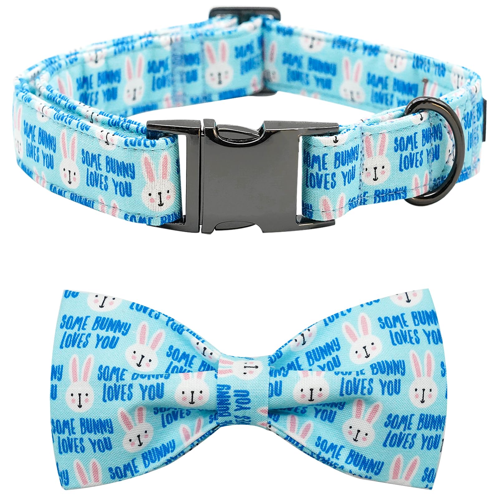 Bobo Rainbow Dog Collar - Easter Day Dog Collar Bows for Dogs Bowtie Cute Bunny Print Adjustable Dog Collar Girl Pet Gift Blue Dog Collar for Medium