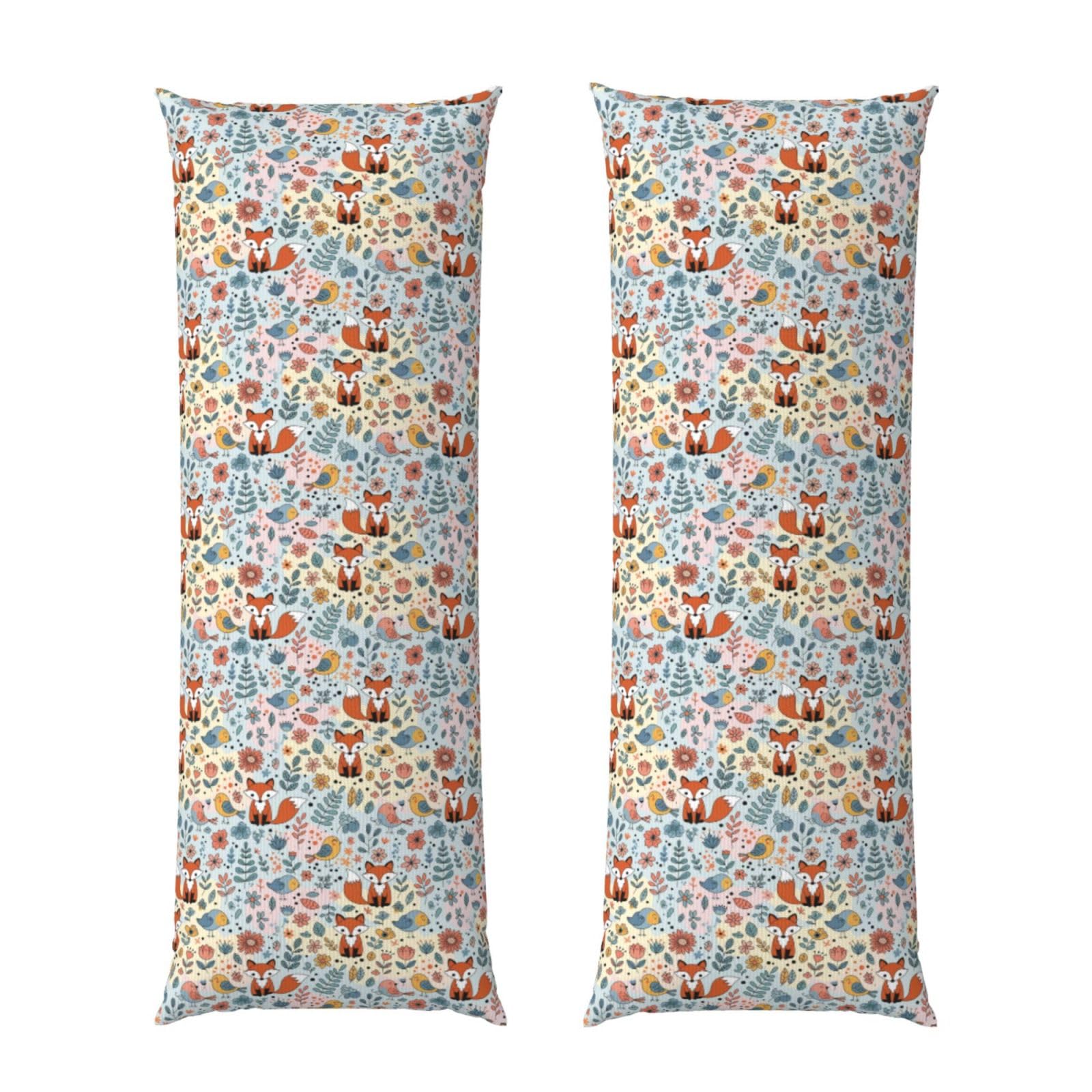 Body Pillow Protector 20x60 Floral Flowers Foxes, Ultra Soft Zippered Pillow Cover, Breathable Cozy Fabric, Machine Washable for Bed Sofa Couch