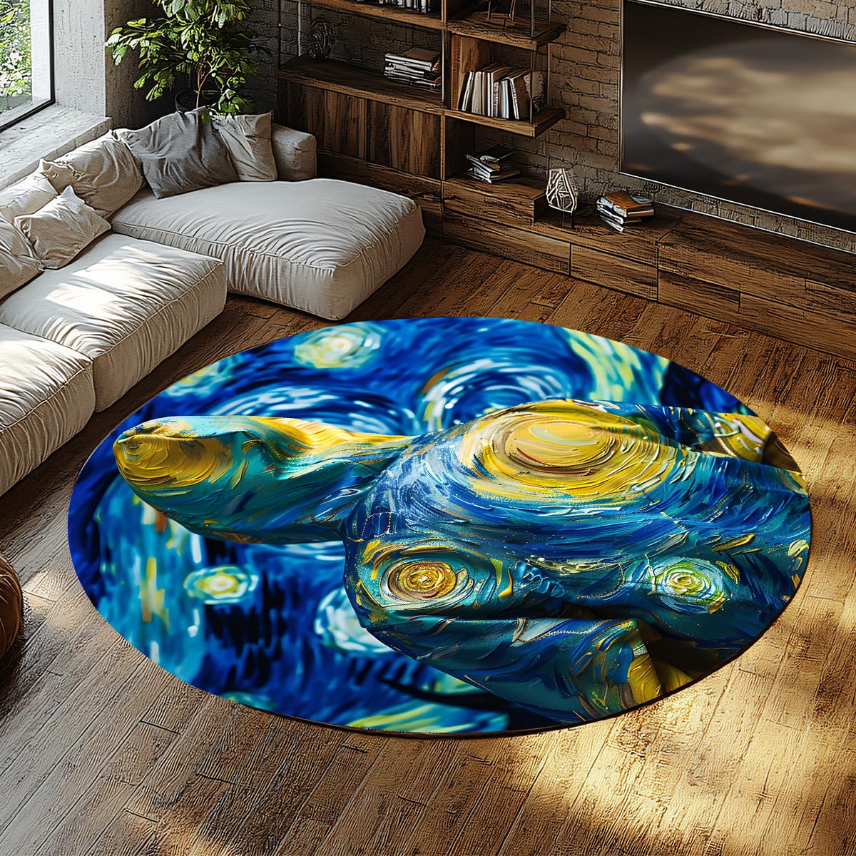 Tapis circulaire artistique 200cm anti-poussière grand tapis rond salon