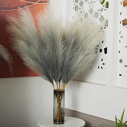 Miniatura 6 de Decoración de hierba sintética de pampas, 6 tallos de hierba artificial de las pampas, 43 pulgadas de alto, arreglo floral bohemio grande pomposo,