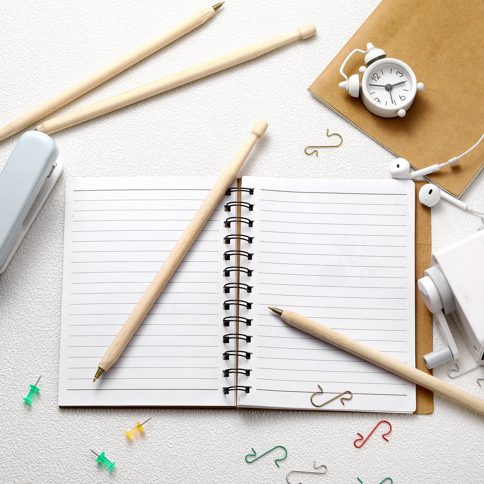 Sayglossy 12 baquetas de madera, bolígrafos divertidos con forma de baqueta, bolígrafos de música, regalos para bateristas, desde kit de papelería hasta kit de batería, suministros de oficina