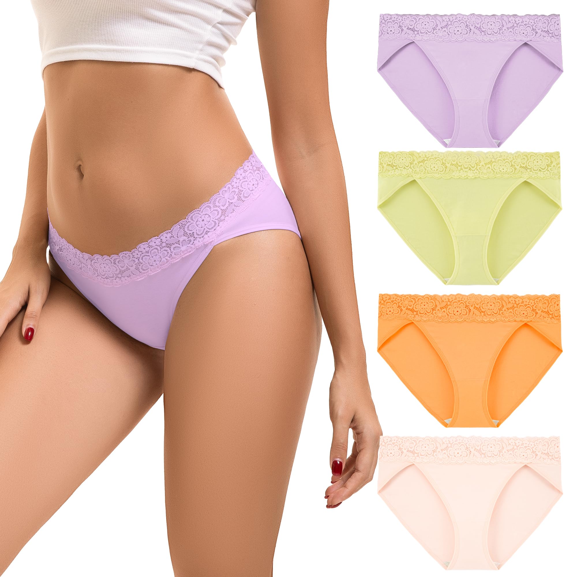 INNERSY size Medium Women's Cotton Bikini Underwear High Cut Lace Hipster Panties 4-Pack