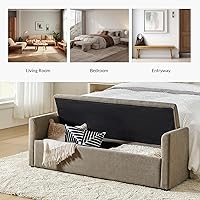 Vista 29 de HULALA HOME Banco otomano moderno de almacenamiento con almohadas, banco extra largo de dormitorio de 59.4 pulgadas para pie de cama, cómodo Azul