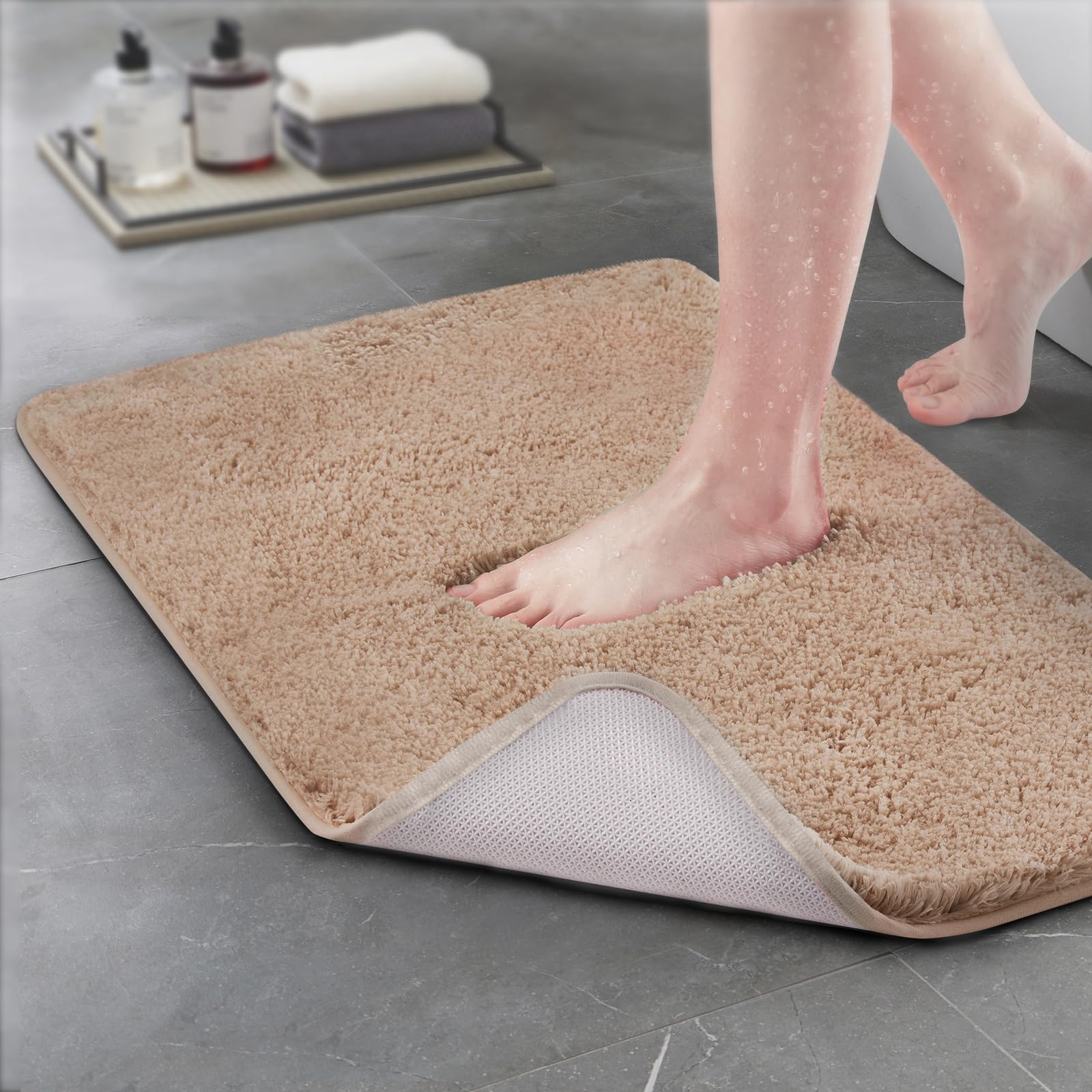 TECHMILLY Alfombra de baño, súper suave, absorbente, gruesa, de microfibra, antideslizante, con cintas, lavable a máquina, de secado rápido para el suelo del baño, bañera y ducha, 20 x 32 pulgadas