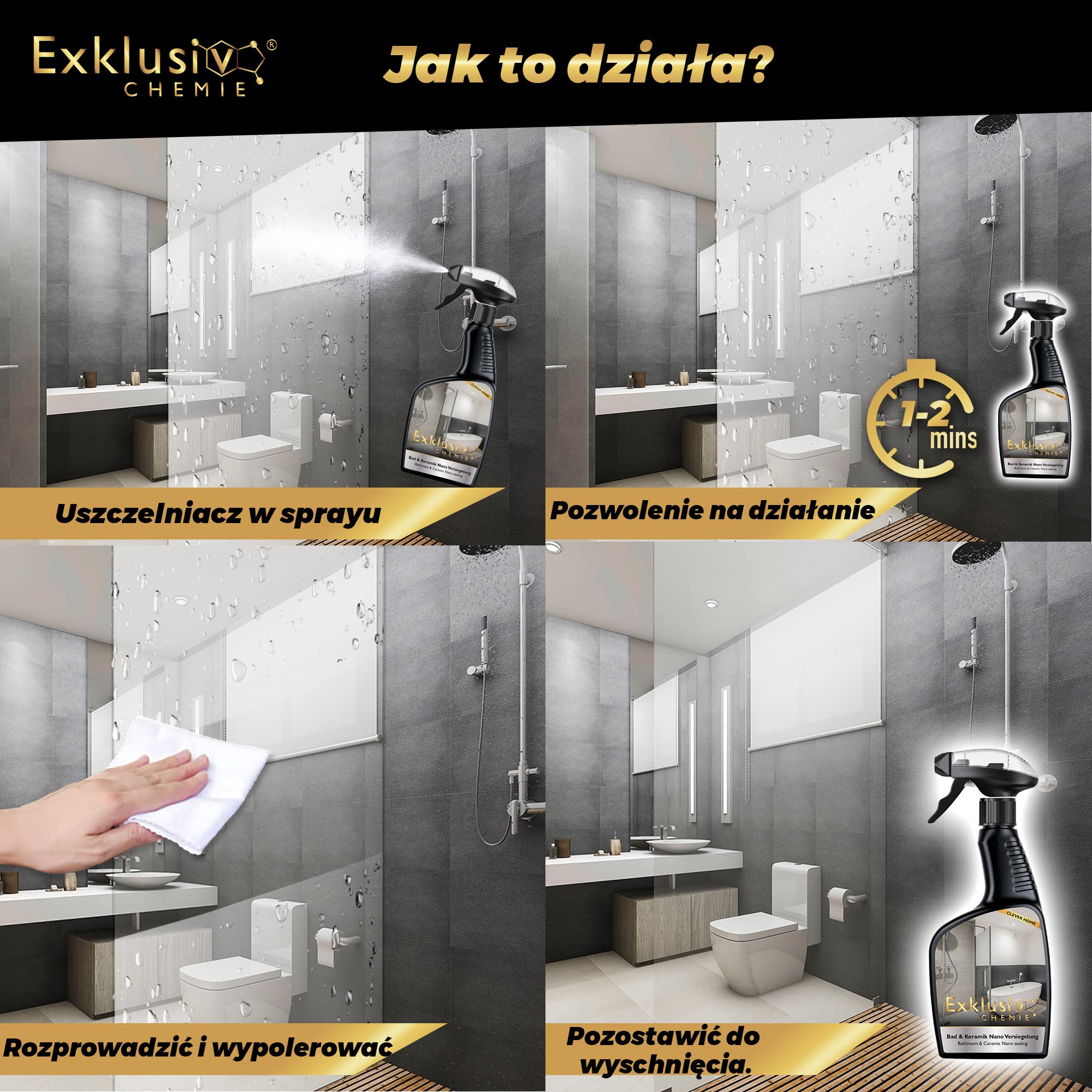 Exklusiv Chemie® Uszczelnianie łazienki i ceramiki | Uszczelnianie szkła | Uszczelnianie łazienki z efektem lotosu | Uszczelnianie powierzchni z efektem brokatu | 500 ml