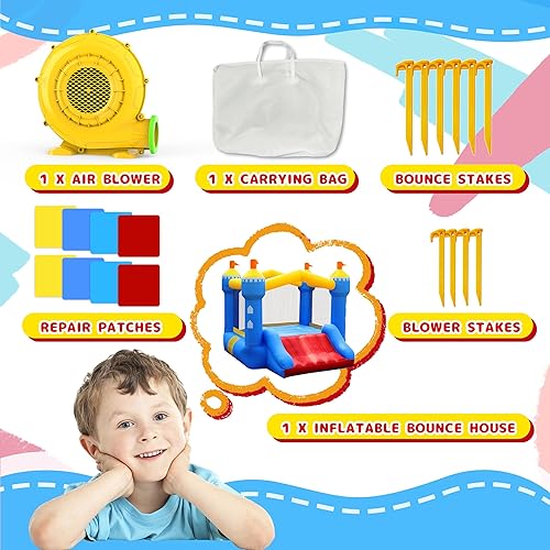 Miniatura 6 de Casa inflable para niños casa inflable con tobogán para interiores y exteriores, fiesta de cumpleaños en el patio trasero, pequeño castillo animoso