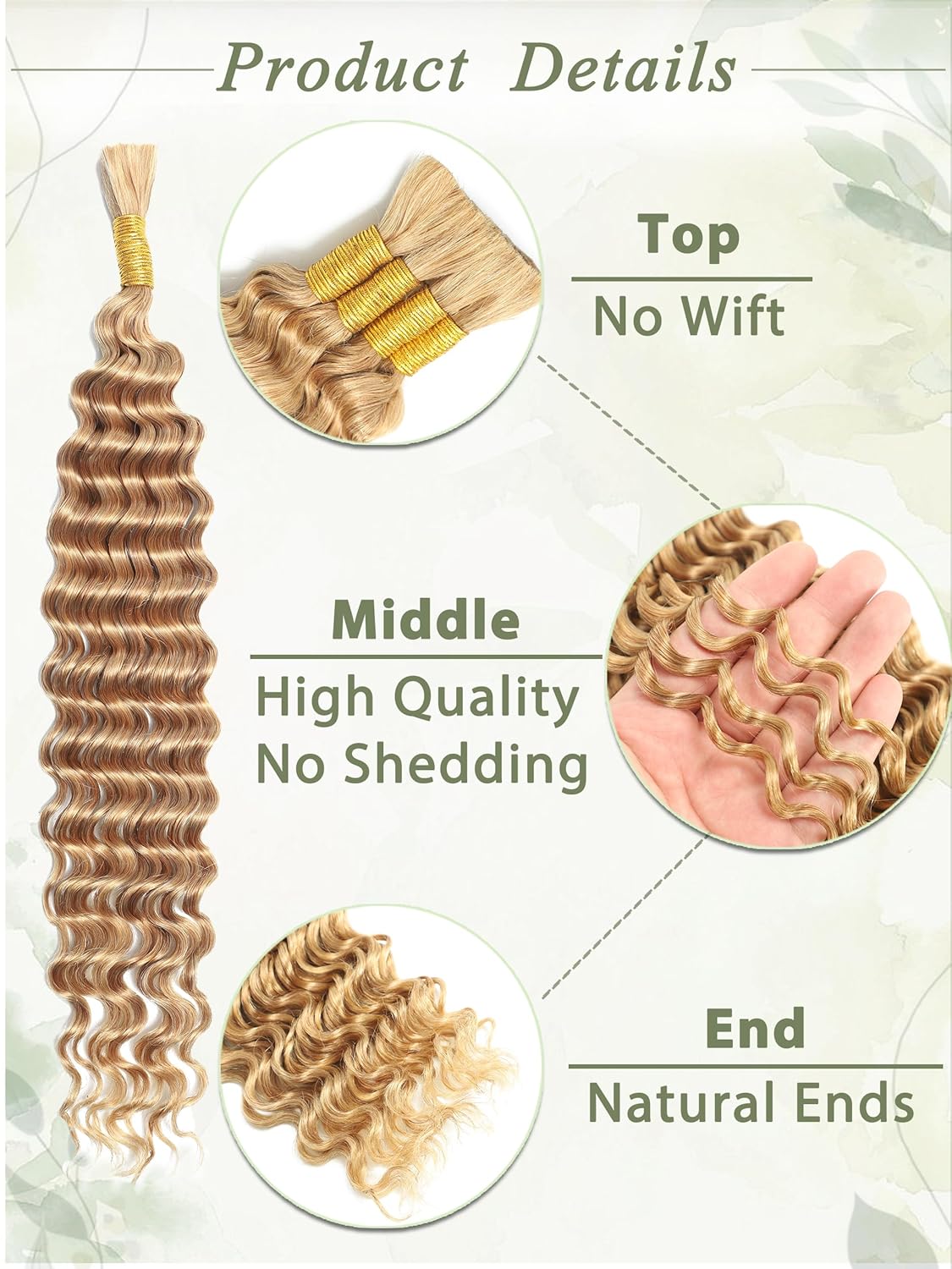 Blonde Human Braiding Hair for Boho Braids 18 Inch 100 g 4 Bundles Deep Wave Bulk Human Hair for Braiding No Weft 10A Curly Human Hair Extensions Wet and Wavy Color 27