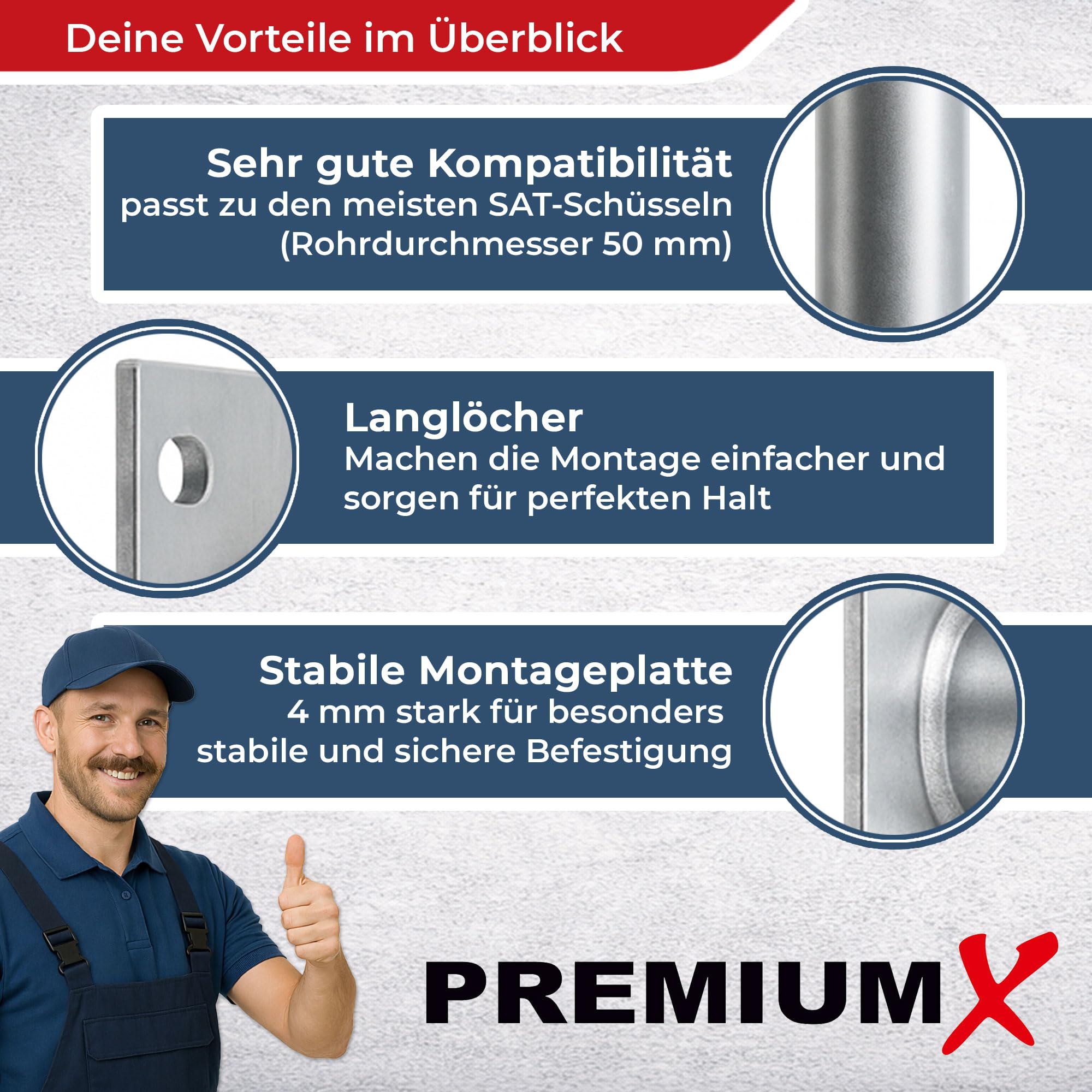 Premium X 45 cm uchwyt ścienny aluminiowy SAT uchwyt ścienny do anteny satelitarnej aluminiowy uchwyt ścienny 450 mm