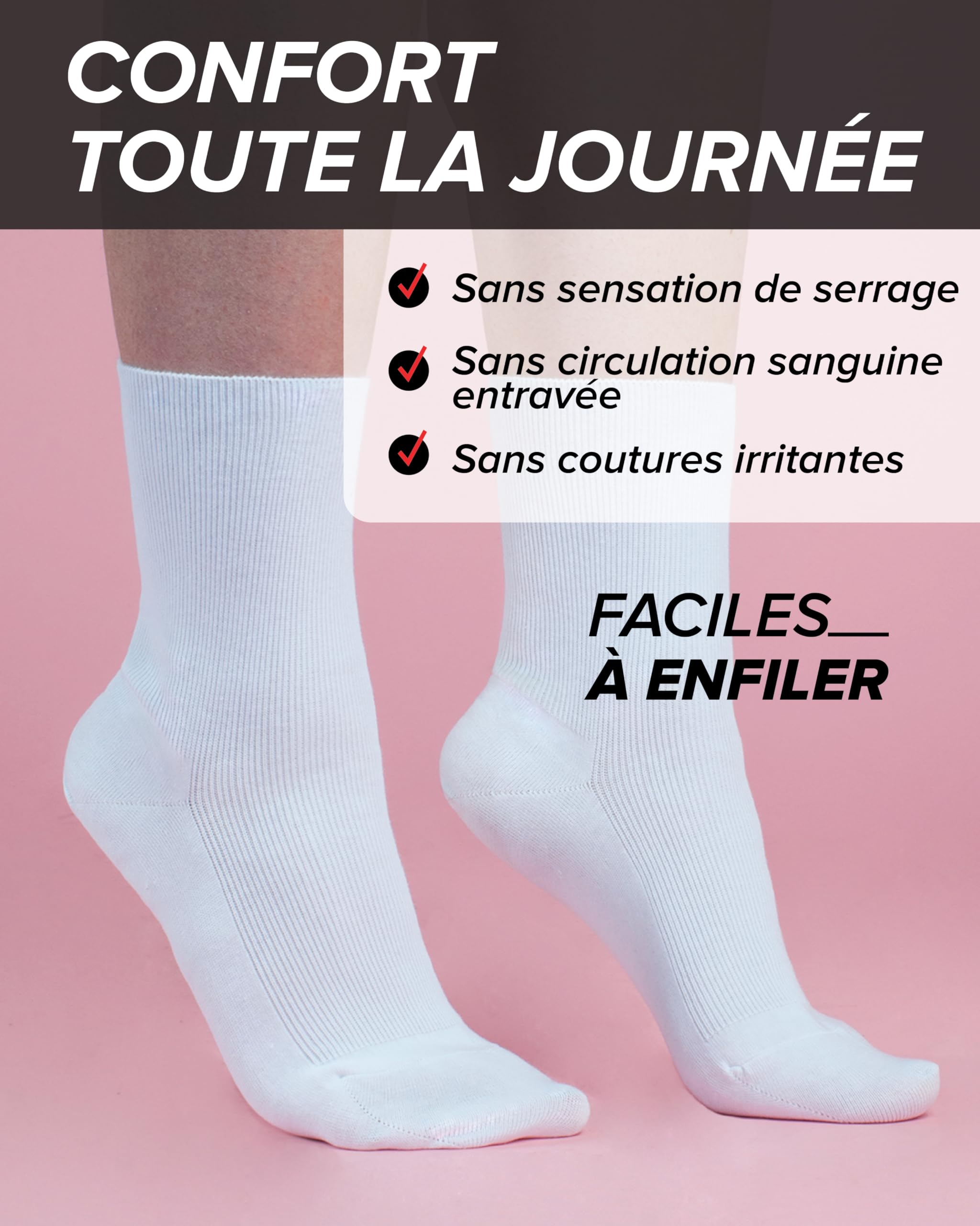 vitsocks Chaussette non comprimante sans bord élastique Femme (3 PAIRES) bord souple qui ne serre pas 98% COTON fine légère