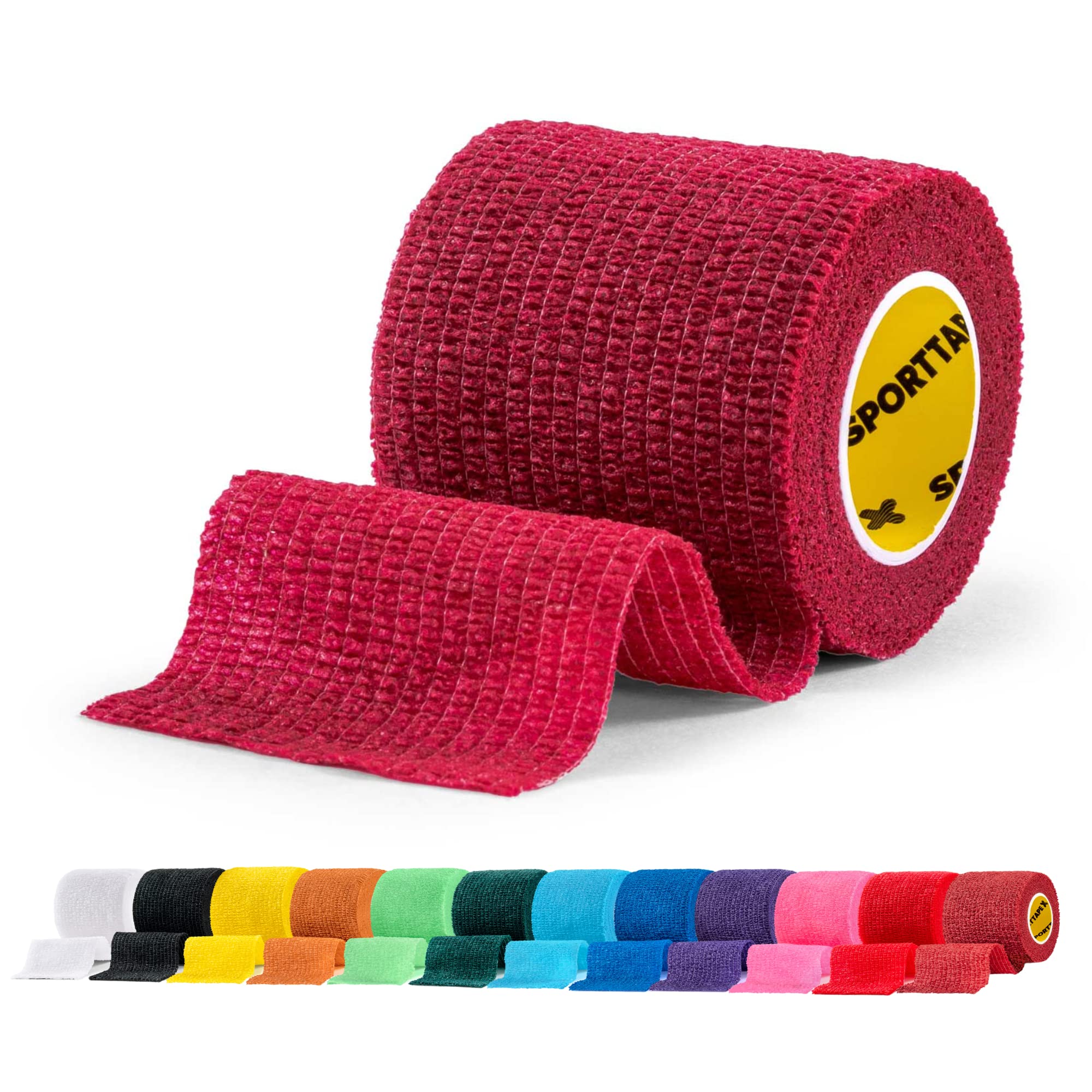 SPORTTAPE Self-Adhesive Football Sock Tape | 5cm x 4.5m - Maroon/Claret | Cohesive Bandage Sock Wrap, Shin Pad Tape | Goalkeeper Wrist Tape & Football Ankle Tape | Pet, Vet Wrap for Dogs - Single Roll