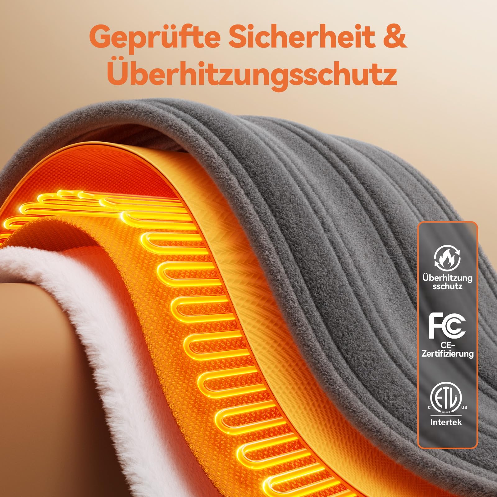 Heizdecke mit Abschaltautomatik & 9-Fach Wärmezonen 160x120 cm, 1-9h Timer mit Memory-Funktion, Schnellwärme & Gleichmäßige Wärme, Doppelseitig Flanell & Schaffell wärmedecke elektrisch