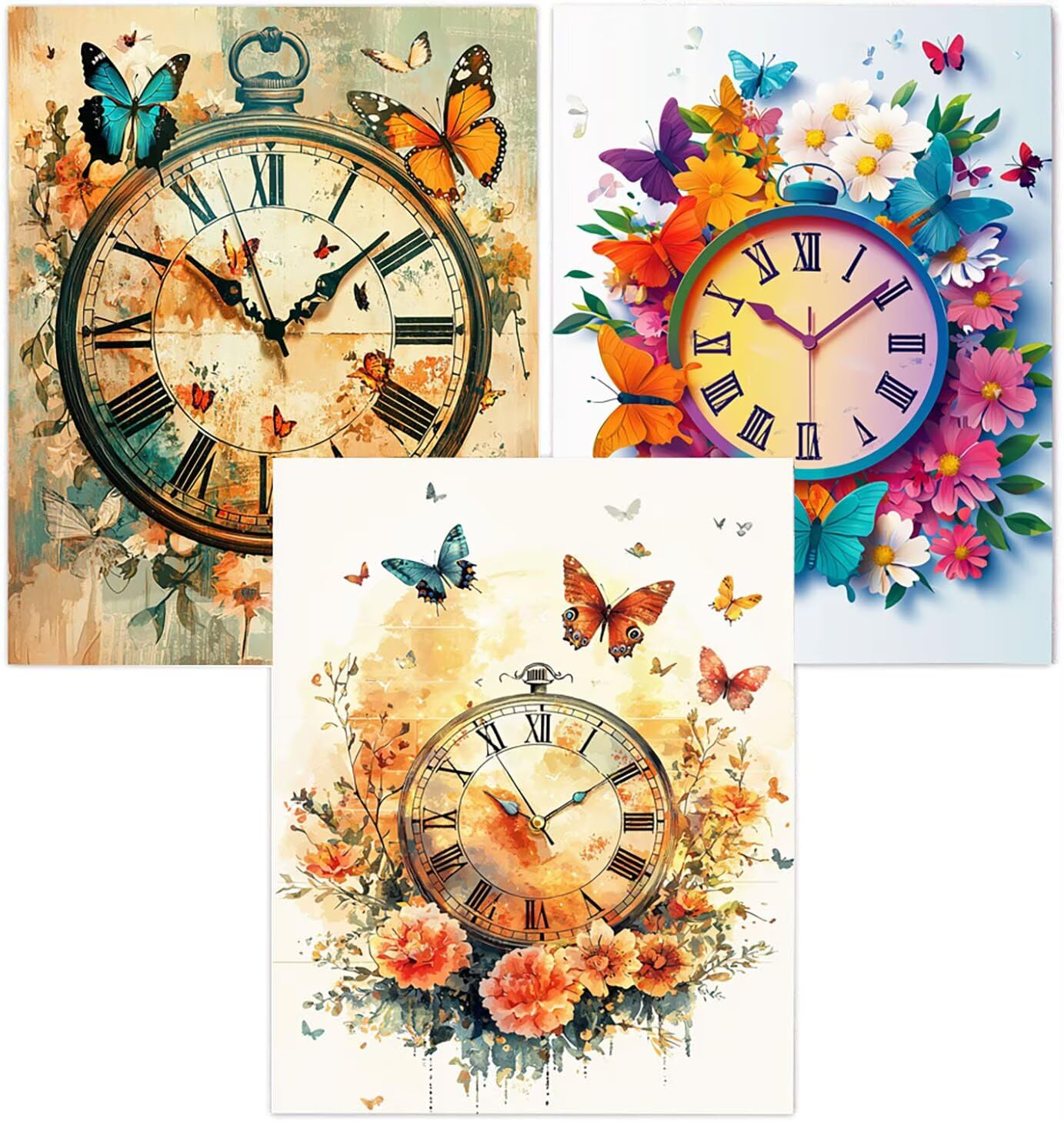 Generico Cnyaunfi 3 Pezzi Farfalla Pittura Diamante Fai-Da-Te, 5D Retro Diamond Painting Kit Completo per Hobby Creativi Adulti, Per La Decorazione Della Parete Di Casa 50x70cm YF-3431