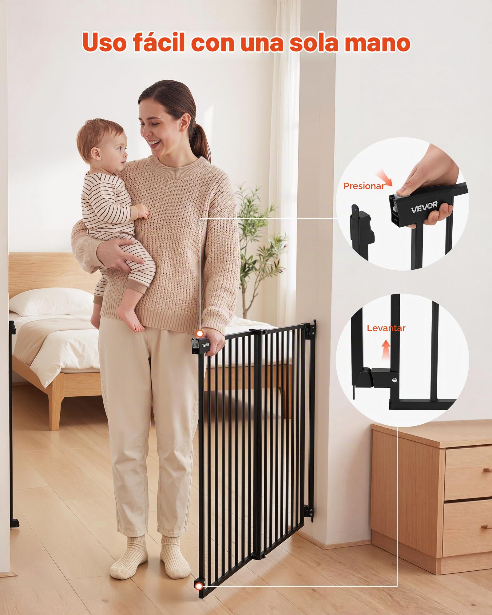 VEVOR Barrera de Seguridad para Niños, Alto de 920 mm, Ancho Ajustable de 778-1210 mm, Valla de Seguridad para Perros y Gatos, con Kit de Accesorios de Montaje, para Escaleras Puertas Hogar, Negro