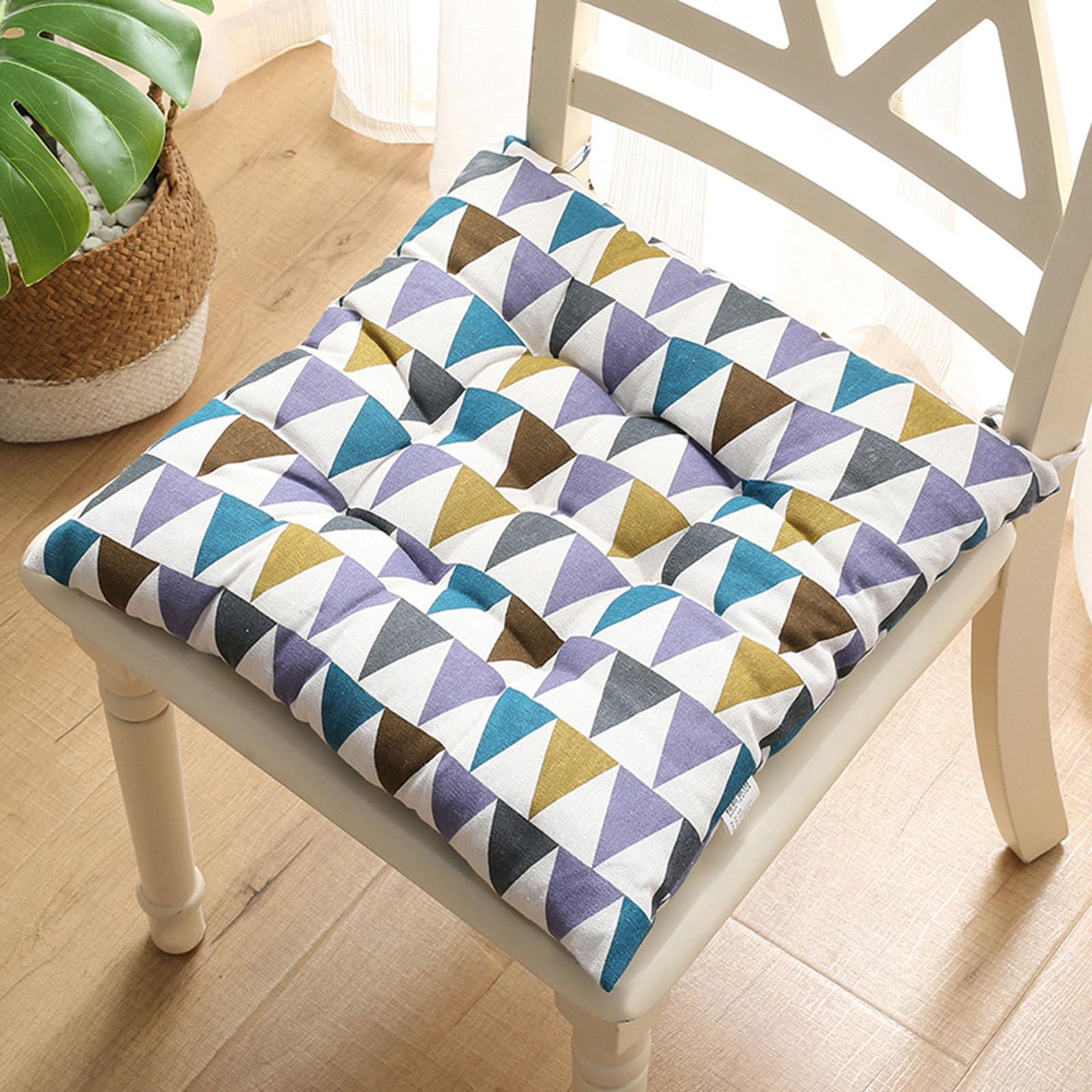 Velvet Chair Cushions for Dining Chairs, Set of 1 2 3 4 5 6,Seat Pads for Kitchen Chairs with Ties,40cm*40cm(15.7in*15.7in) (3, Geometric Triangle, 15.7in*15.7in)