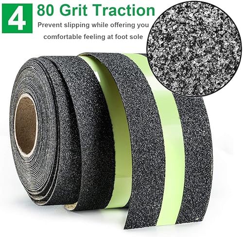 Miniatura 4 de RELIANCER Cinta de agarre de seguridad antideslizante de 2 x 30 pies, color verde brillante en la oscuridad, cinta de seguridad antideslizante de