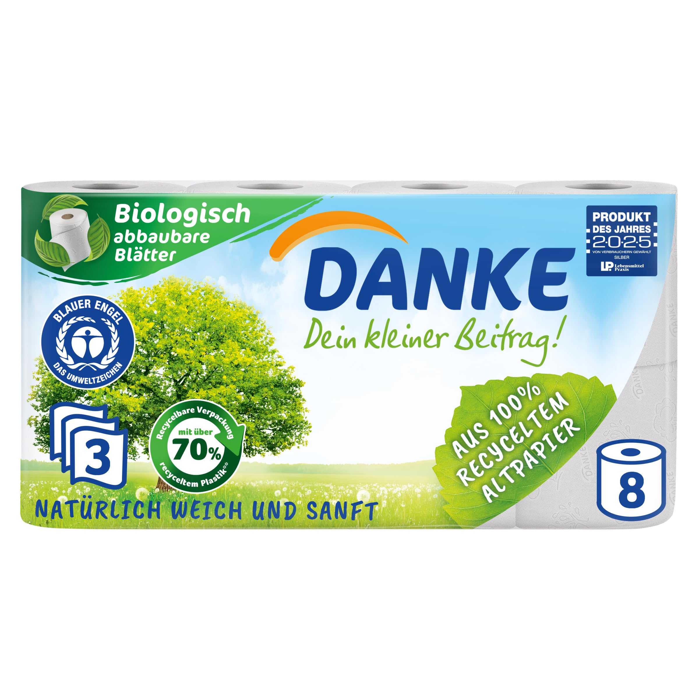 DANKE Papier toaletowy, 7 x 8 rolek, 3 warstwy
