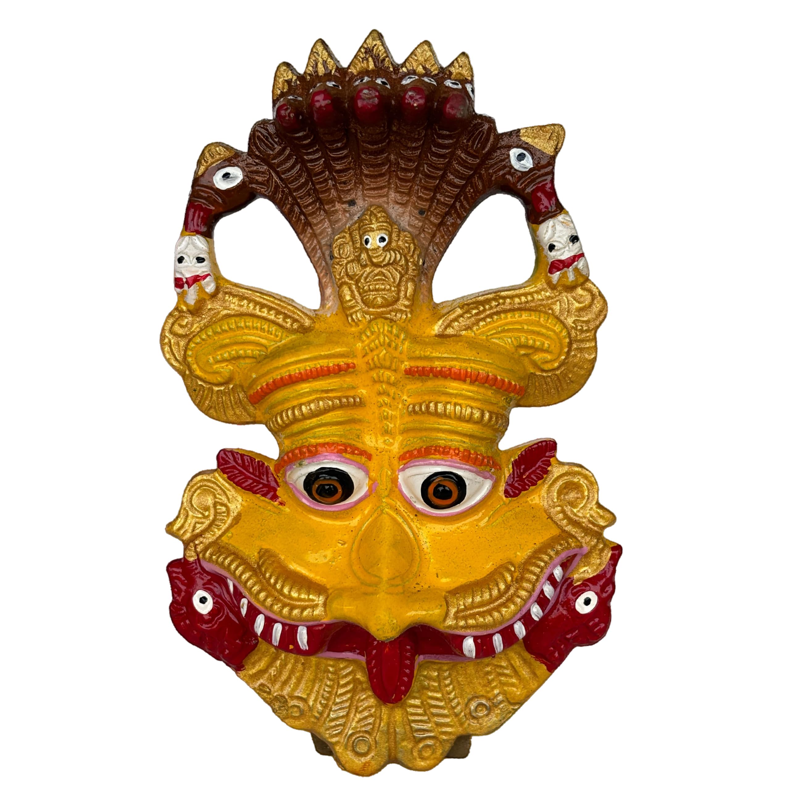 SalvusEstore Yellow Narsingh Kirtimukha Nazar Battu Wall Hanging – Metal Evil Eye Protection Face Mask Decor for Home Entrance, Office & Temple (5.5 x 4 Inch)-image-19