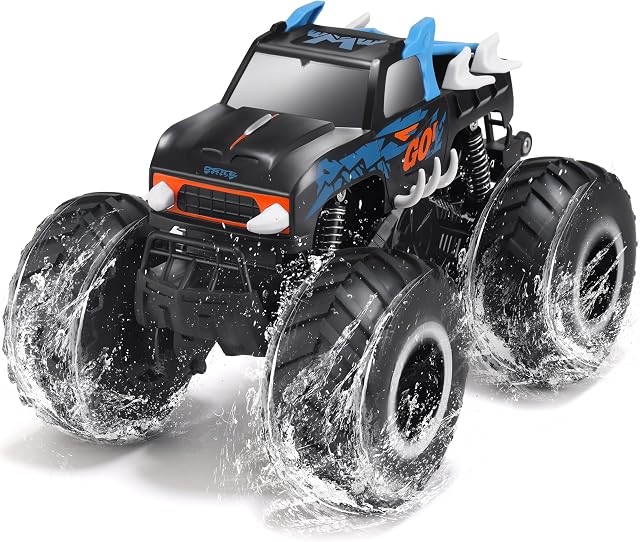 Threeking 1:16 Amphibious Monster Truck Tous Terrain Télécommande Jouets de voiture Exclusivité Durable 4WD hors route RC Cadeaux de jouets uniques pour les filles de 6 à 12 ans