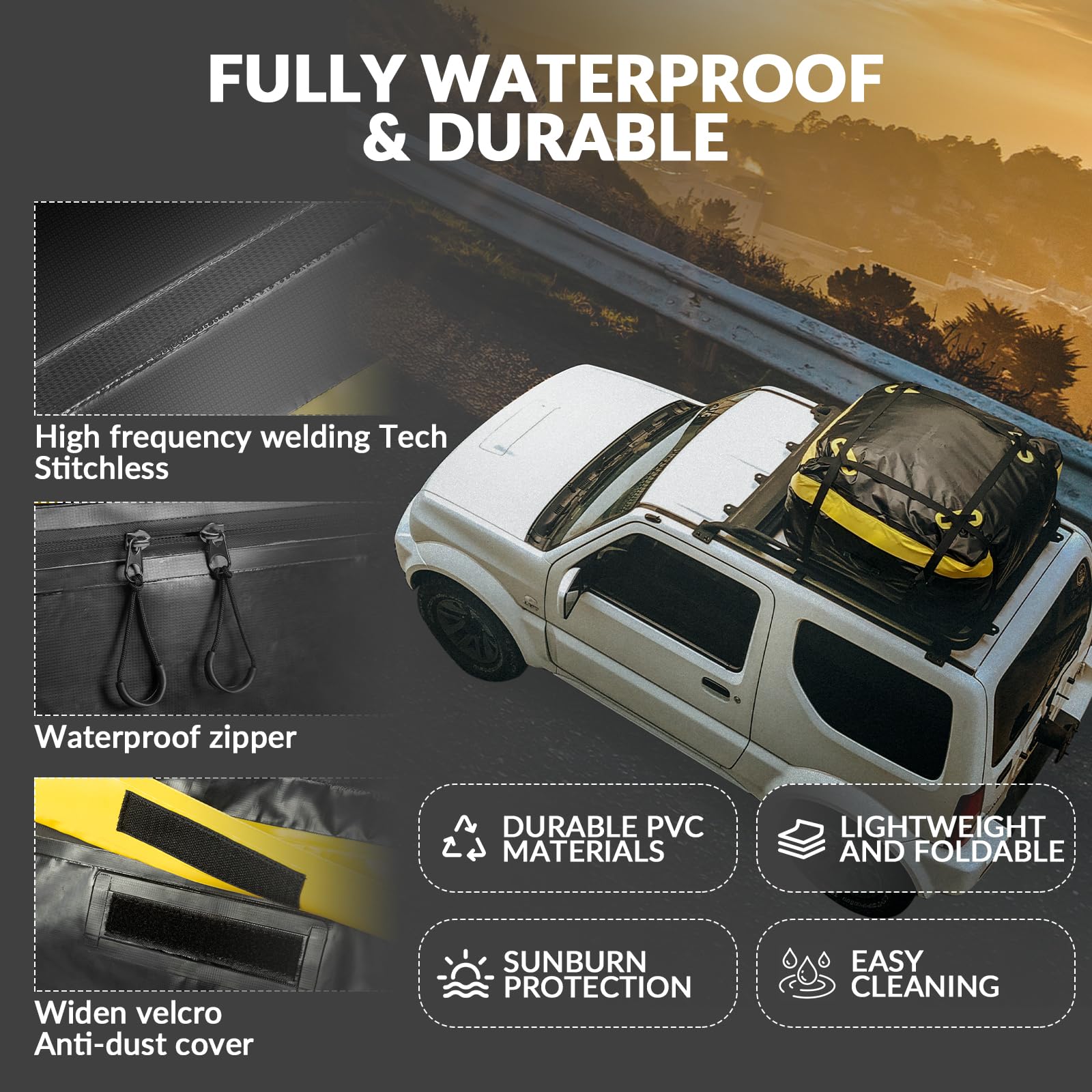 ROCKBROS Dachkoffer Wasserdicht Dachgepäckträger mit 8 Zurrgurten 300L | Dachbox Aufbewahrungsbox für Auto Gepäcktransport, Vans, SUVs