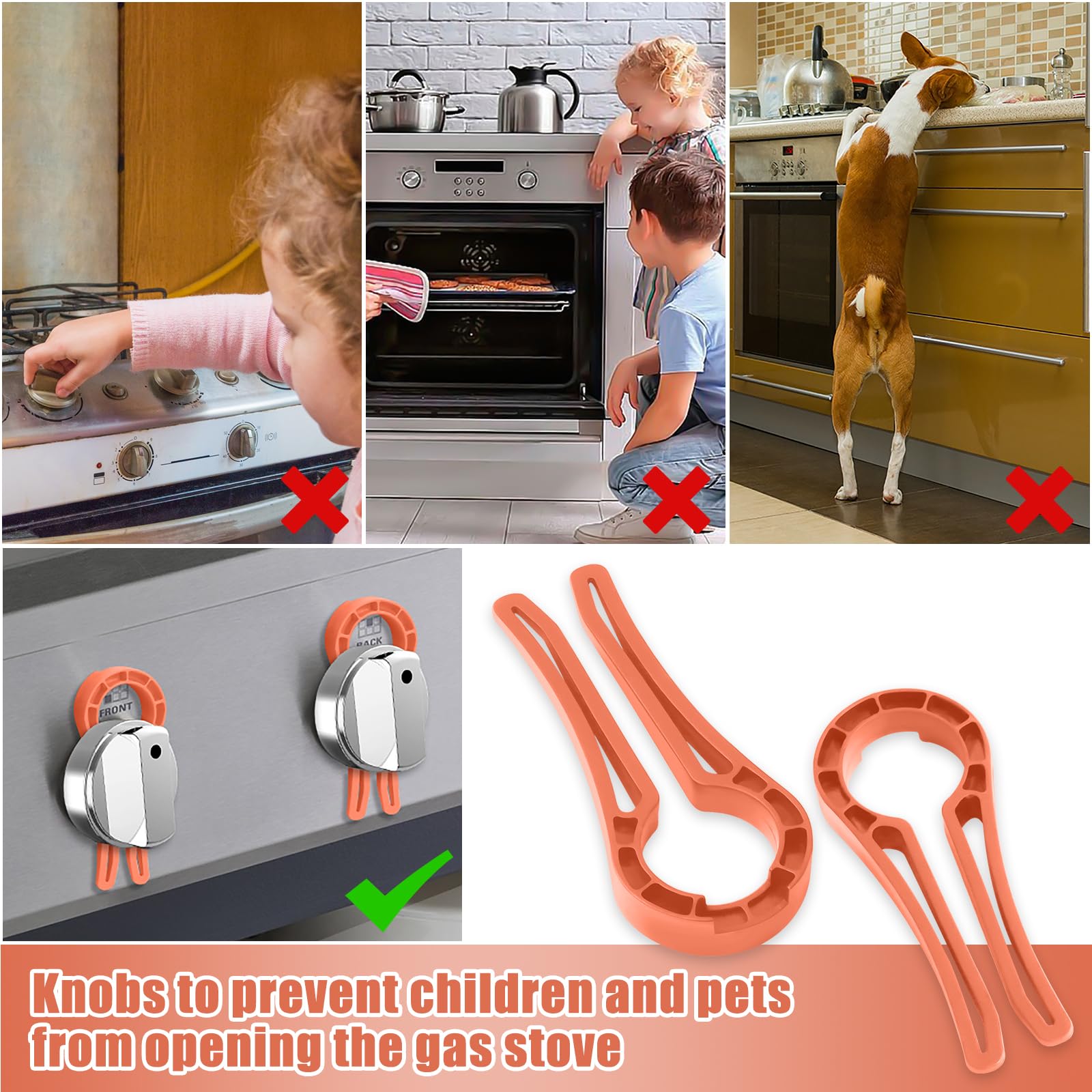 Gas Stove knob Locks —— Baby Proof Stove knob Safety Covers —— Oven knob Locks for Child Safety ? 5 Pack ? (Orange, 2)