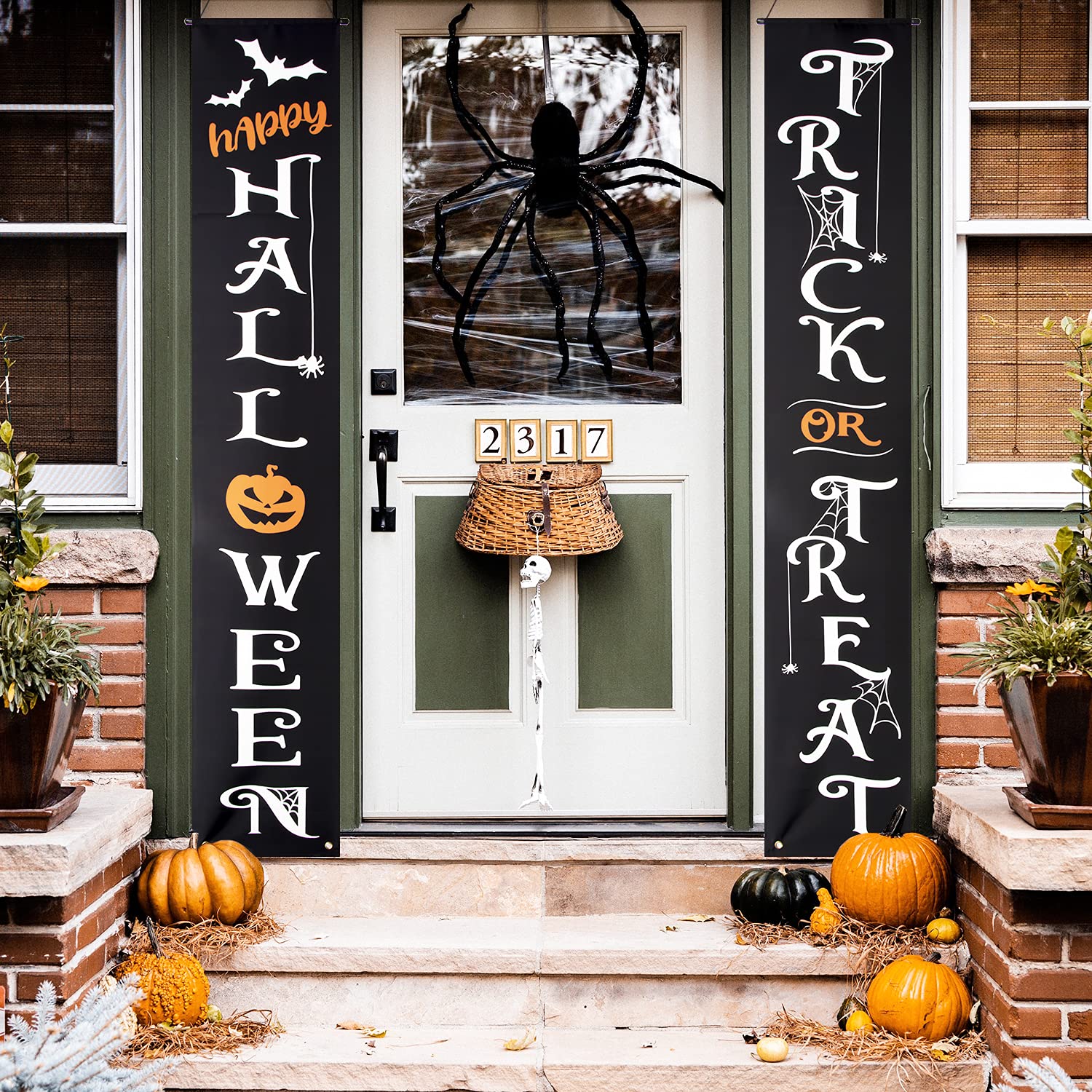 Dekoracje halloweenowe banery na zewnątrz cukierek albo psikus Happy Halloween dekoracyjny wiszący baner na drzwi wejściowe ganek podwórko znak wewnątrz dom dekoracja ścienna Halloween przyjęcie