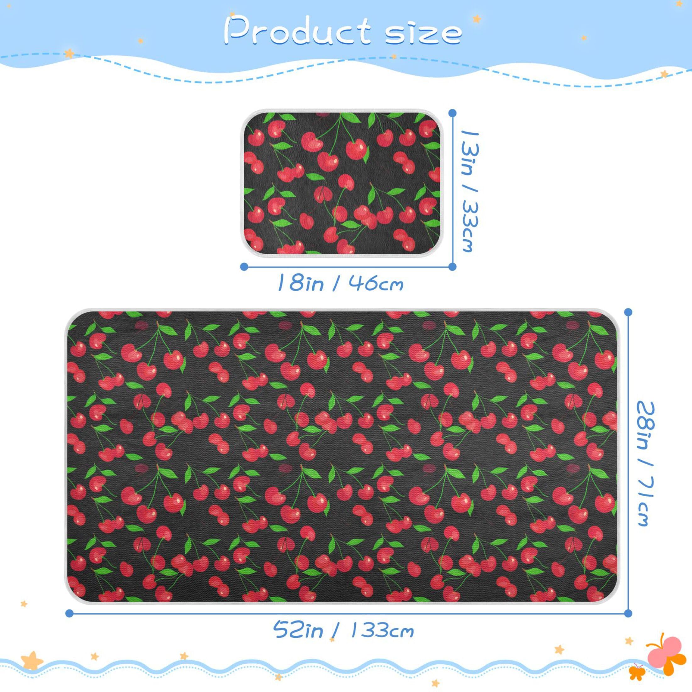 Takiito Cherries on Black Baby Cooling Mattress Pad, Soft & Breathable Cooling Mat Keep Baby Cool in Summer 28x52 in, Nursery Essential