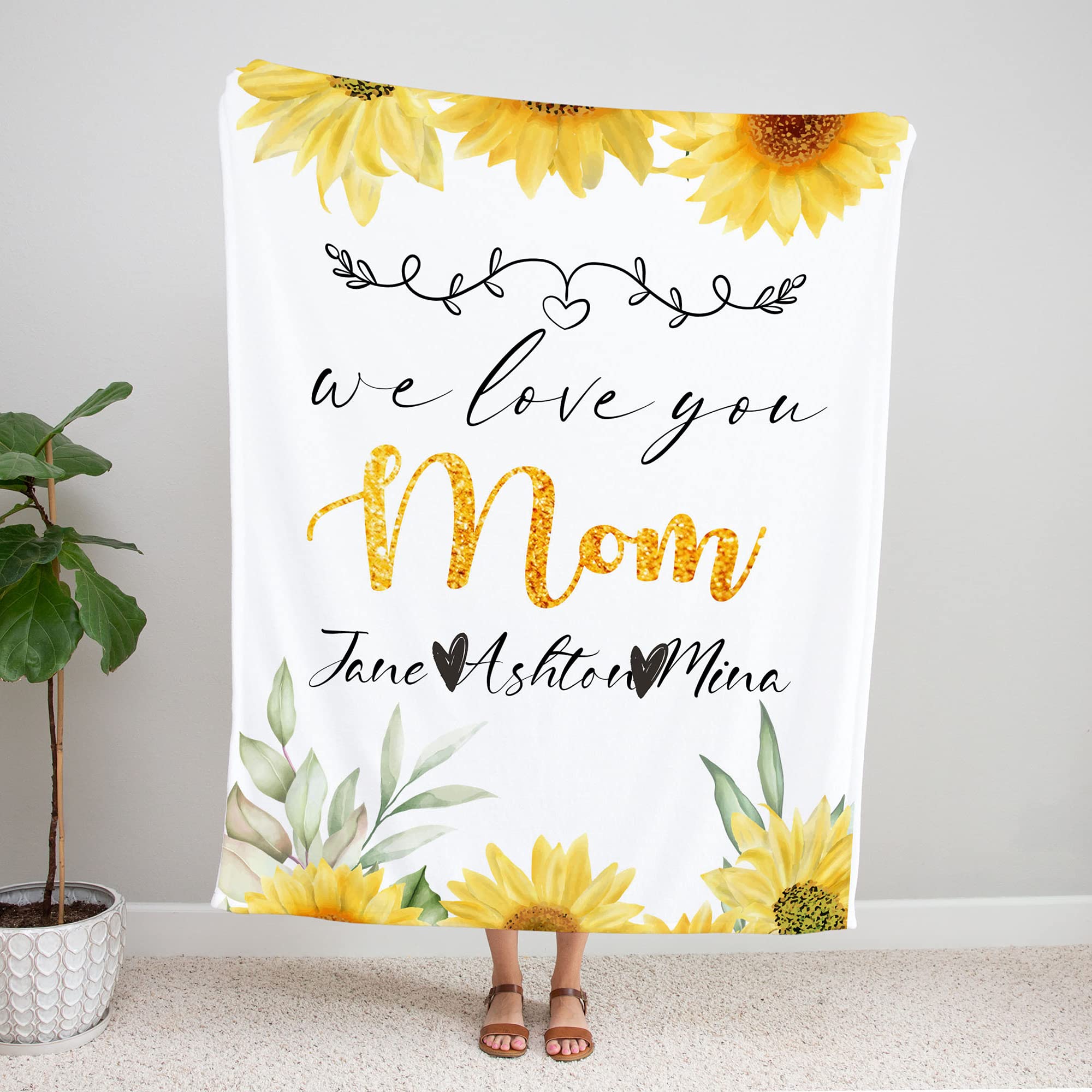 Manta personalizada con nombre para mamá para mamá, abuela, manta de flores con nombre personalizado, manta con nombres para mamá de hijo e hija, manta de forro polar con nombre personalizado para