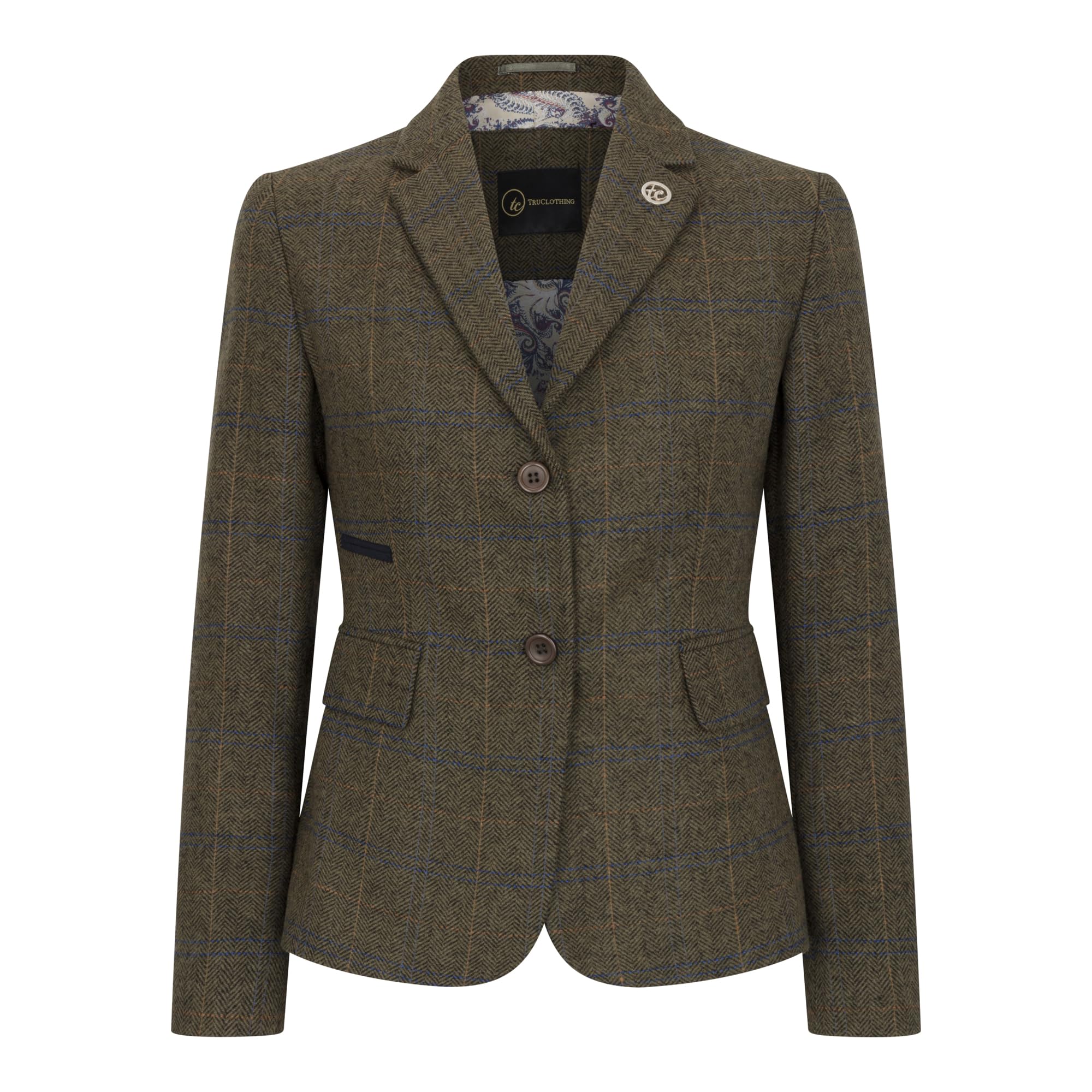 Infinity Leather Women's Green Tailored Fit Tweed Blazer In Herringbone Check In | : Size 18