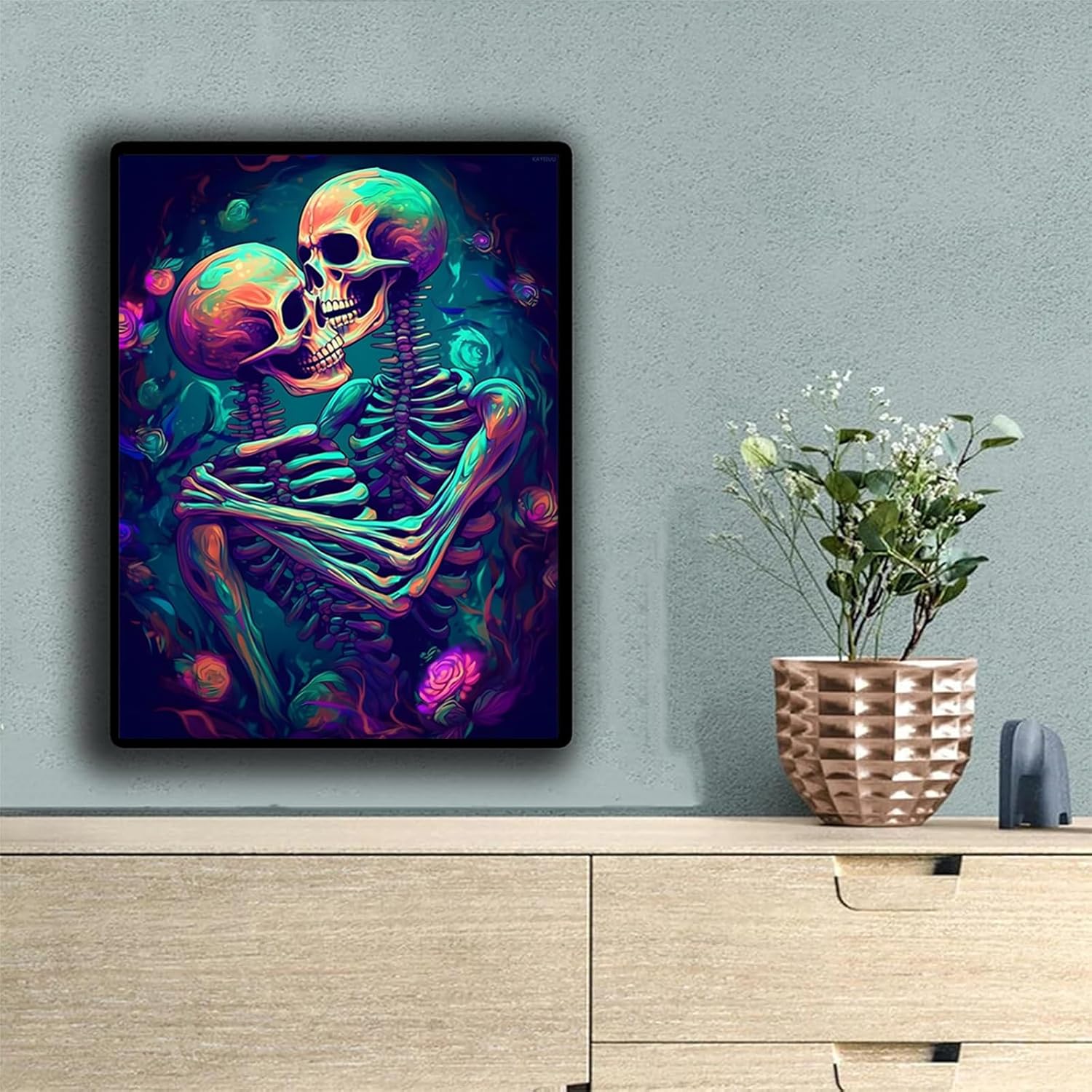 KAYEIUU Adults Diamond Painting, Skeleton Couple Embracing DIY Diamond Art Kits Craft, Skeleton Gem Art Kits Everlasting Love for Gift Home Wall Decor 12x16 inch