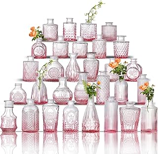 Glass Bud Vase Set of 30 - Small Vases for Flowers in Bulk - Assorted Vi...