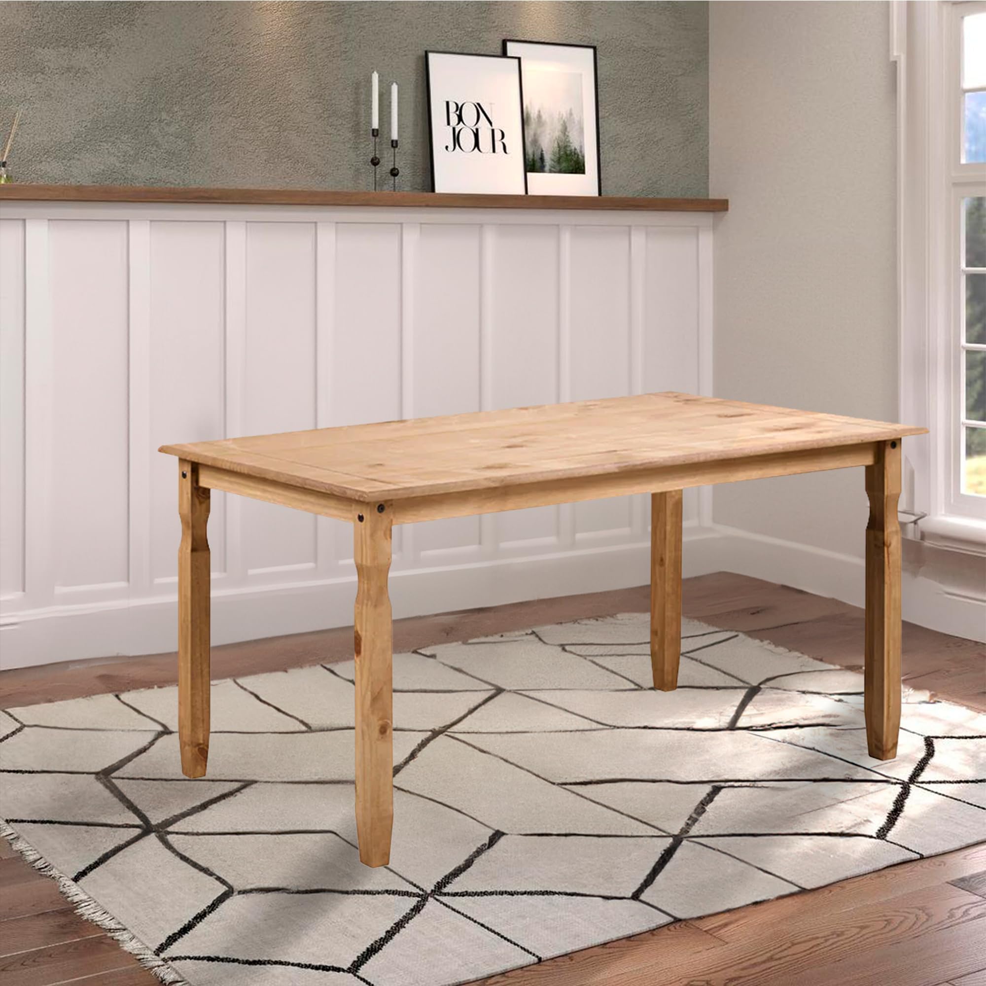 Solid Wood Kitchen & Dining Room Table 59" W, 29.5" D, 29.7" H - Farmhouse Kitchen Dining Table for 4 to 6, Farmhouse Furniture, Breakfast Nook - Corona Collection
