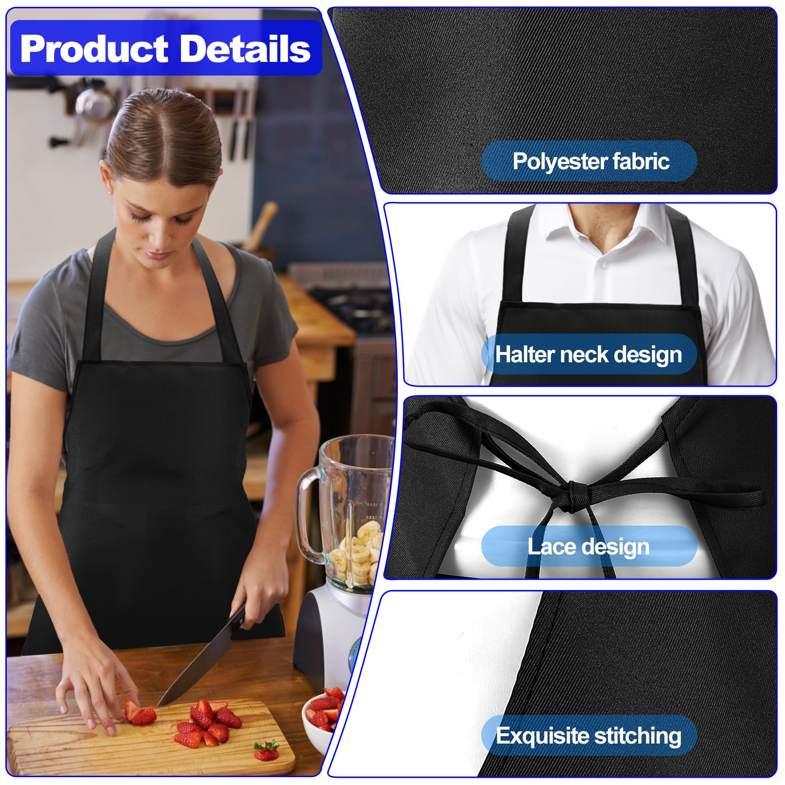 Delantales unisex con peto, delantales a granel, delantal de chef con lazos extralargos, delantal de chef sin bolsillos, delantales lavables