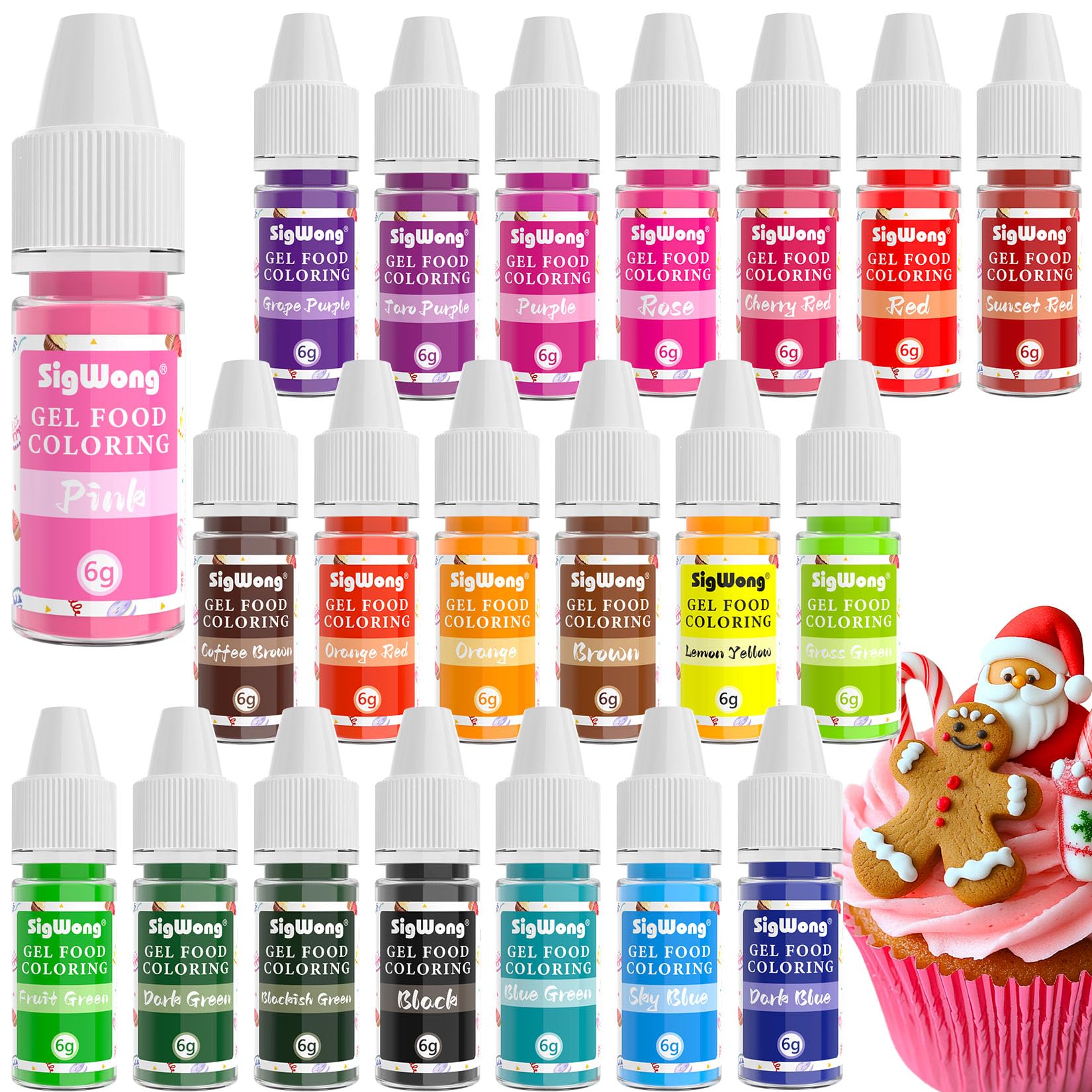 SigWong Gel Food Coloring Set - 21 Colors Tasteless Based Color Dye, Vibrant Edible Icing for Cake Cookie Decorating, Baking, Fondant, Frosting, Easter Eggs, with Gloves (6g/Bottle) Vegan