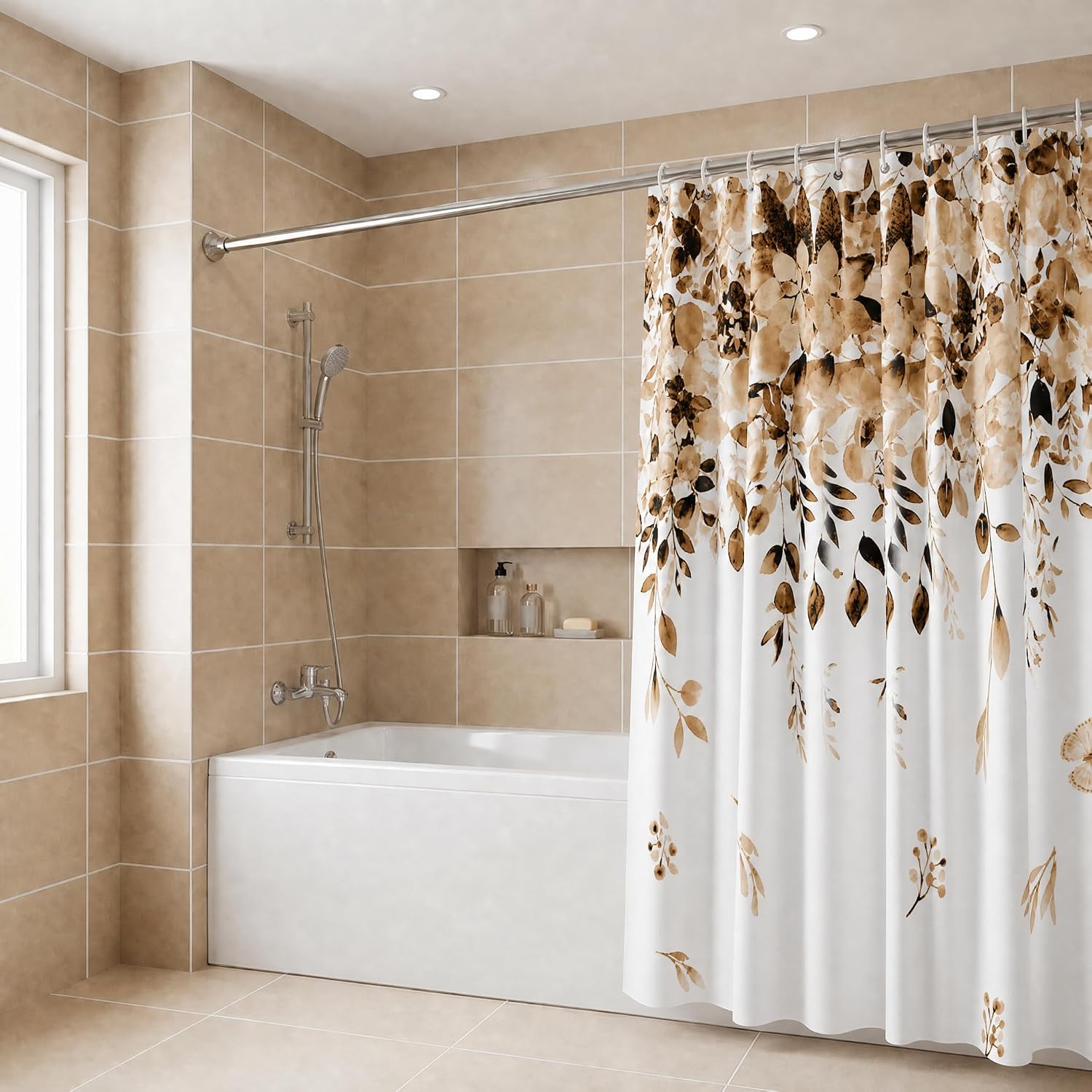 Horaldaily Fall Orange Shower Curtain 72x72in, Eucalyptus Leaves