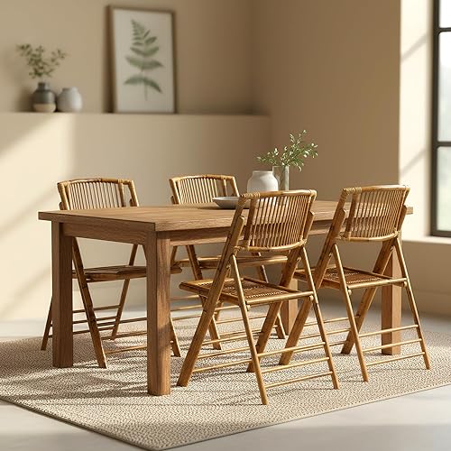 Miniatura 7 de Bonnlo Sillas plegables de bambú, paquete de 124, sillas plegables de madera para comedor al aire libre, interior, jardín, patio, césped, porche,