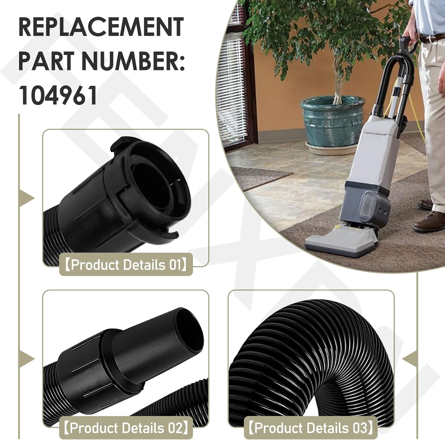 104961 Vacuum Cleaner Hose with Cuffs/Hose Assembly for Pro-Team 1200XP 1500XP 1500 15XP Commercial Upright Vacuum Hose Replacement Part