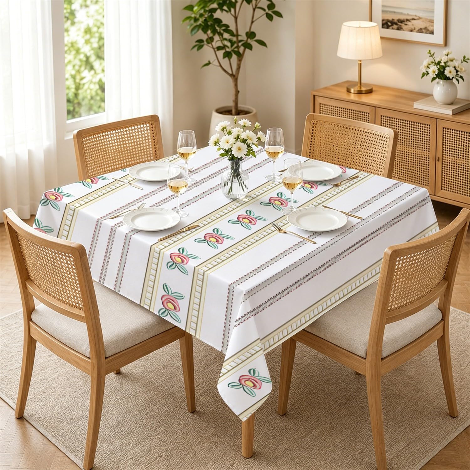 Nappe de table anti tache 90x90 lavable pour cuisine et balcon