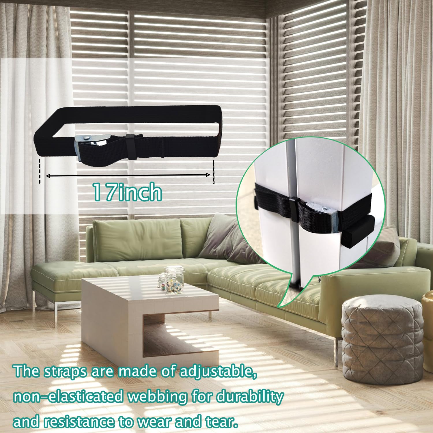 CHENGLAI Sectional Couch Connector Straps for Sliding Sofas to Keep The Legs Together, Adjustable Couch Straps for 3 Piece Modular Sofa, 4 Pack